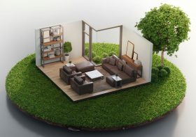Rental home living room near big tree real estate property